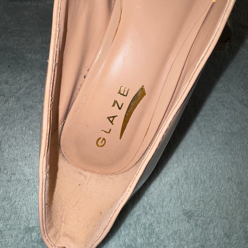 Glaze Womens Pointed Toe Pump 8.5 Nude Patent Faux Leather Stiletto Heel - Picture 3 of 16